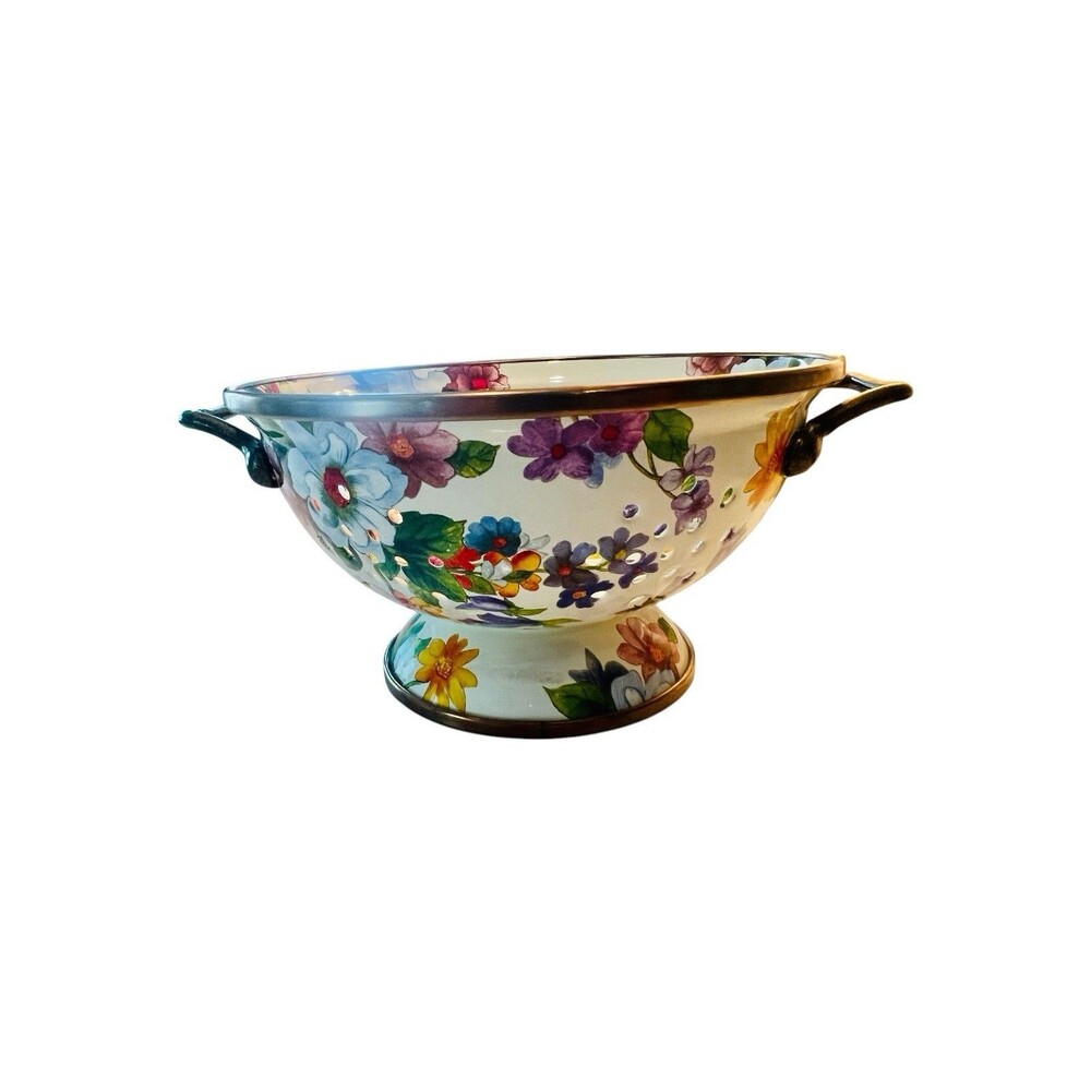 Mackenzie Childs Enamel Colander Decor Kitchen Strainer White Flower Market 6”